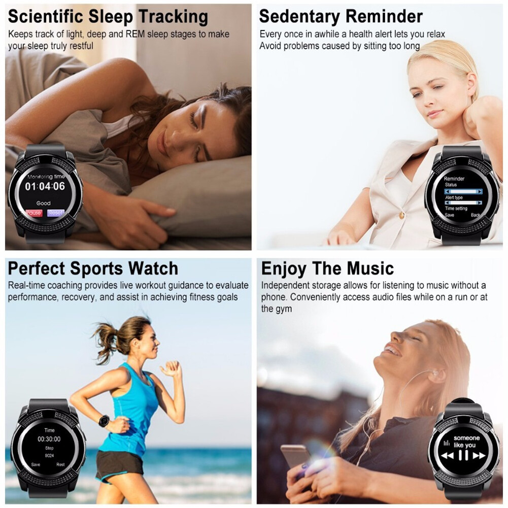 Bluetooth Smart Watch Camera Unlocked Hands-free Call Sports Fitness Watches