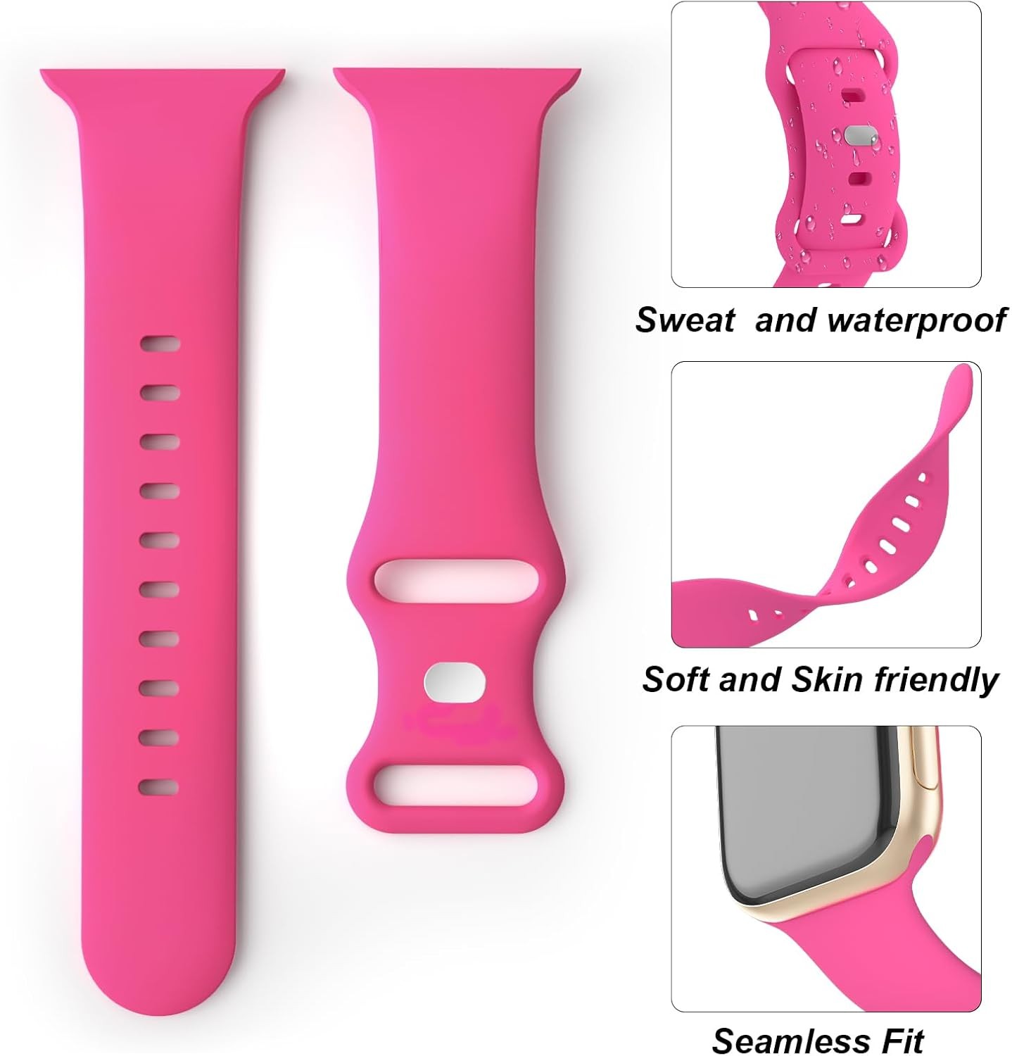 Soft Silicone Strap Compatible with Apple Watch Series 7 44mm Hot Pink