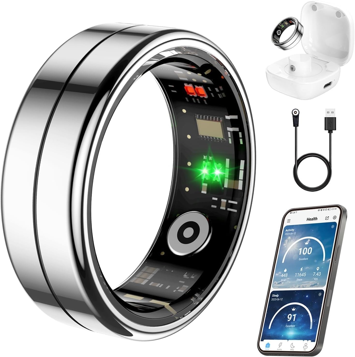 Fit Ring, Smart Health Rings for Women Men with Heart Rate,Blood Oxygen,HRV,S…