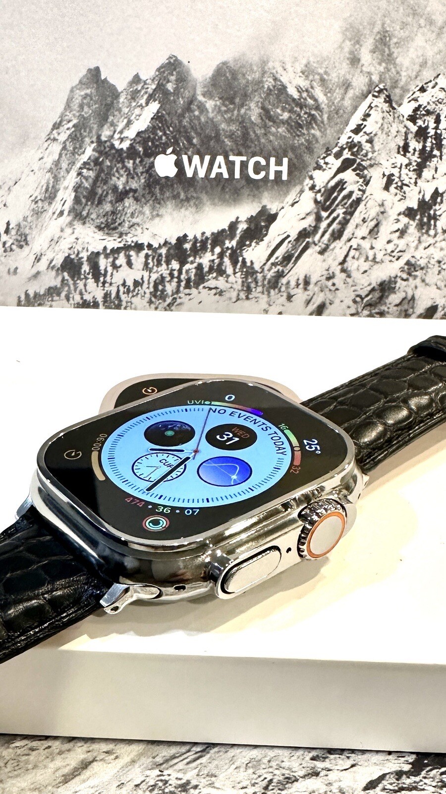Apple Watch ULTRA 2 49mm Diamond POLISHED Titanium Black Alligator Band Custom