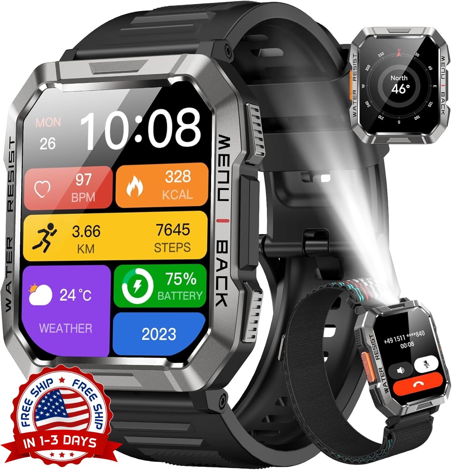 Reloj Inteligente Militar Bluetooth De Hombre Para iPhone Samsung Android NEW US