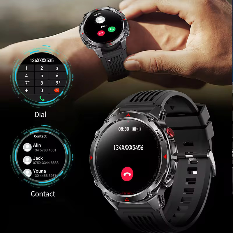 Military Smart Watches For Men Outdoor GPS LED Flashlight Rugged Fitness Tracker