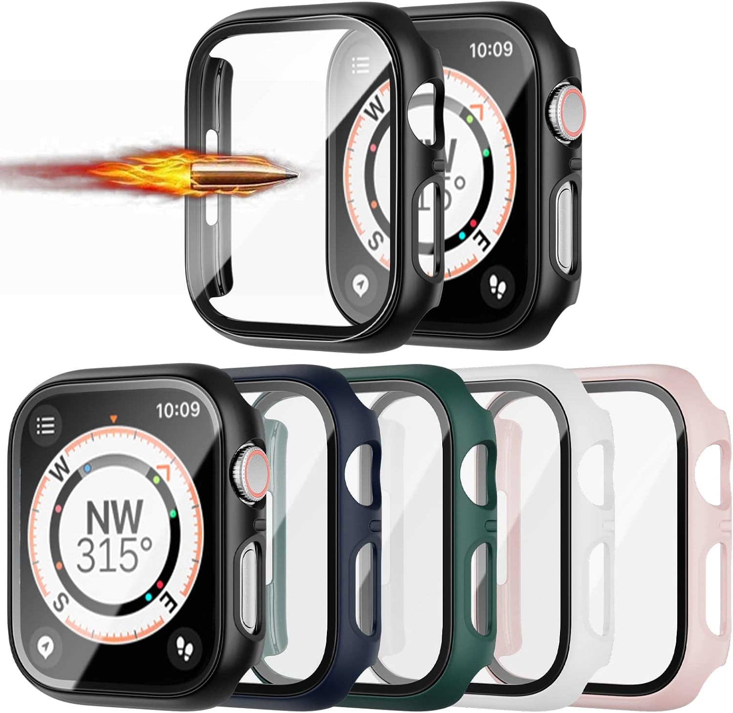 5 Pack Case with Tempered Glass Screen Protector for Apple Watch SE3 40mm