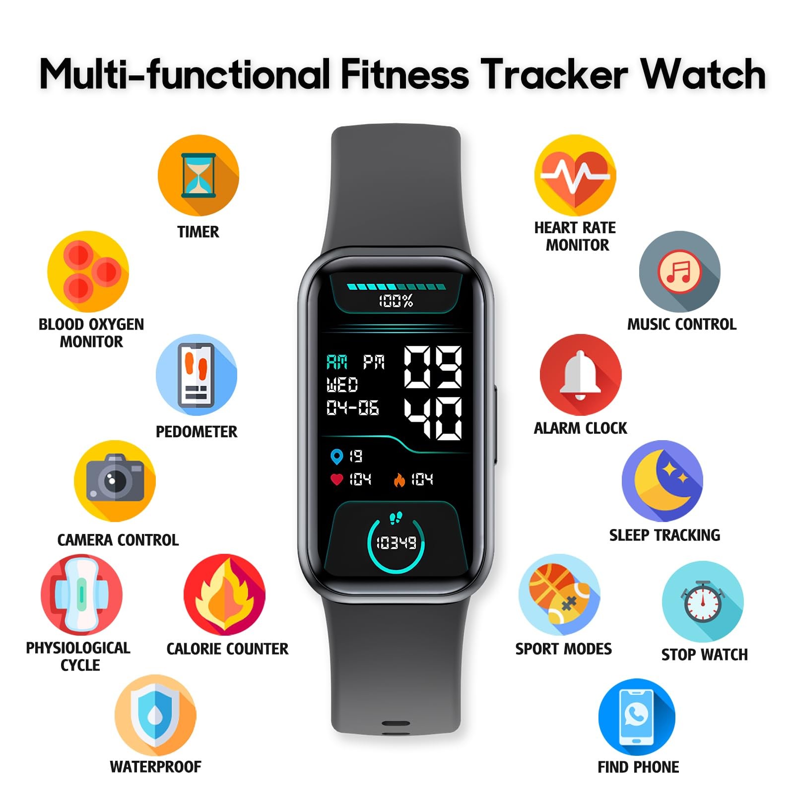 Fitness Tracker with , 24/7 Heart Rate and Sleep Tracking, IP68 Waterproof Ac…
