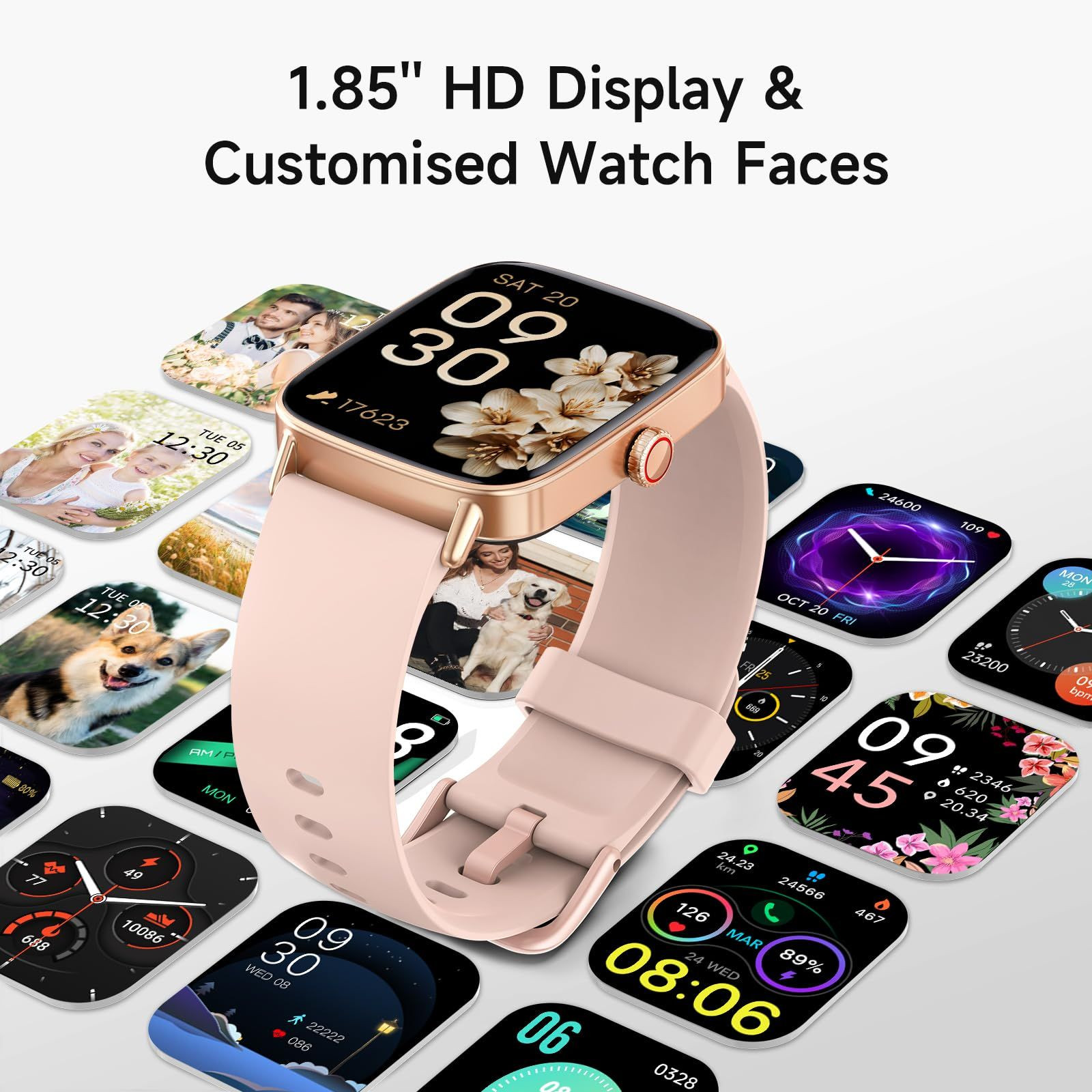 Smart Watch for Women, 1.85″ HD Smartwatch Compatible S/M/L, Rose Gold