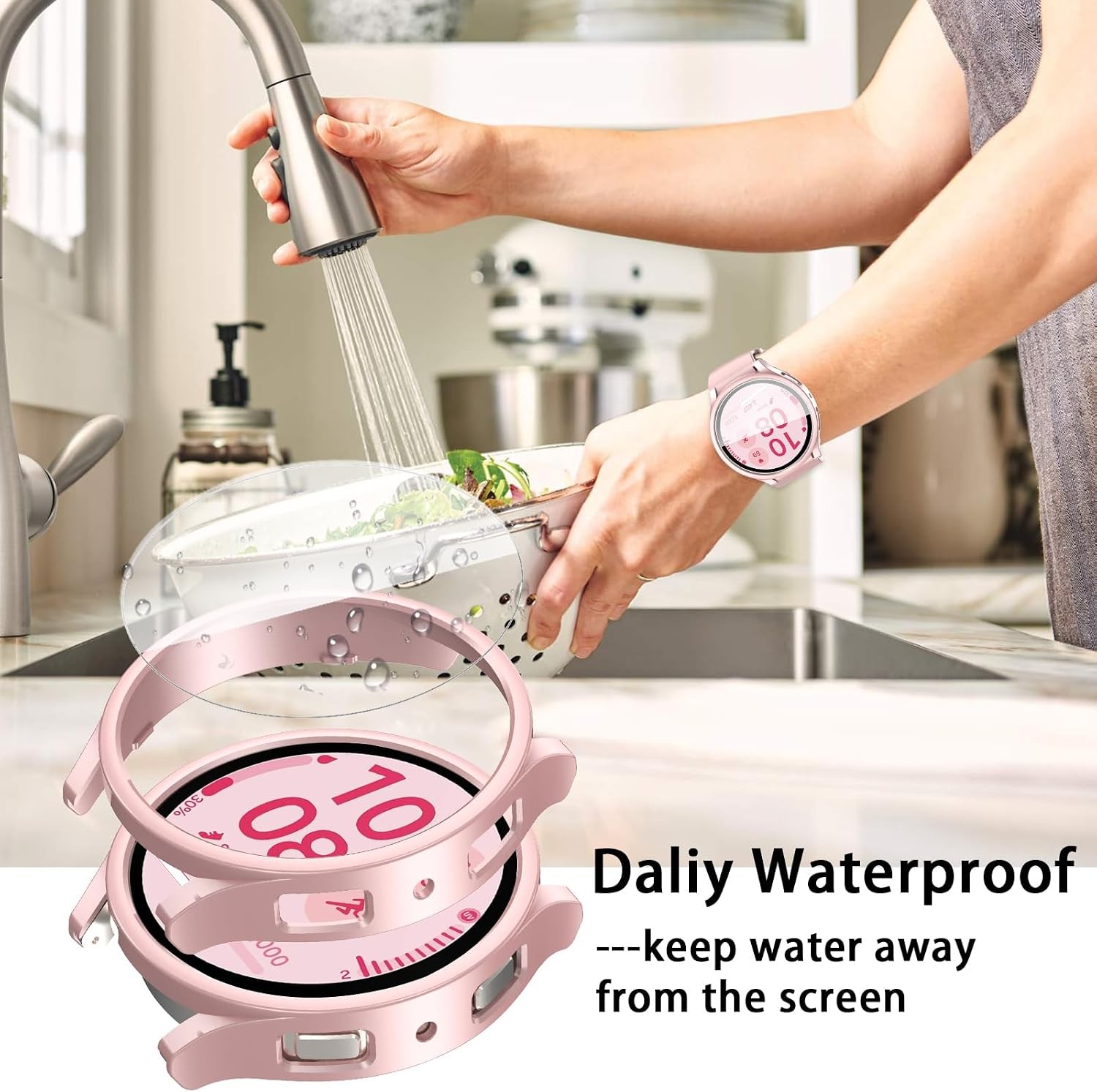 6+6 Pack HD Anti-Fog Tempered Glass Screen Protector Case for Galaxy Watch 5 40m