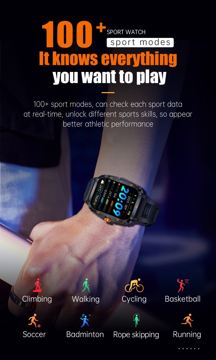 Smart Watch with 1.96″ IPS Full Touch Screen, IP67 Waterproof, Fitness Tracker