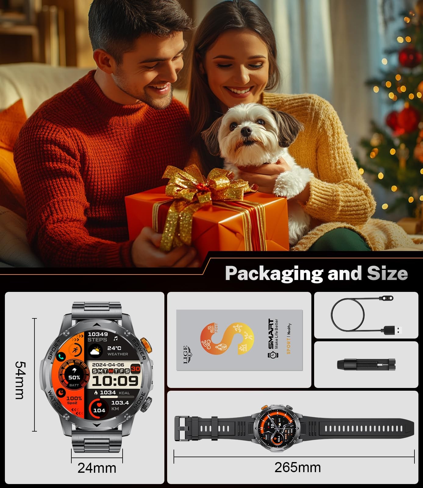 Military Smart Watch for Men with 1000mAh Battery/Flashlight, 1.75” HD Rugge…