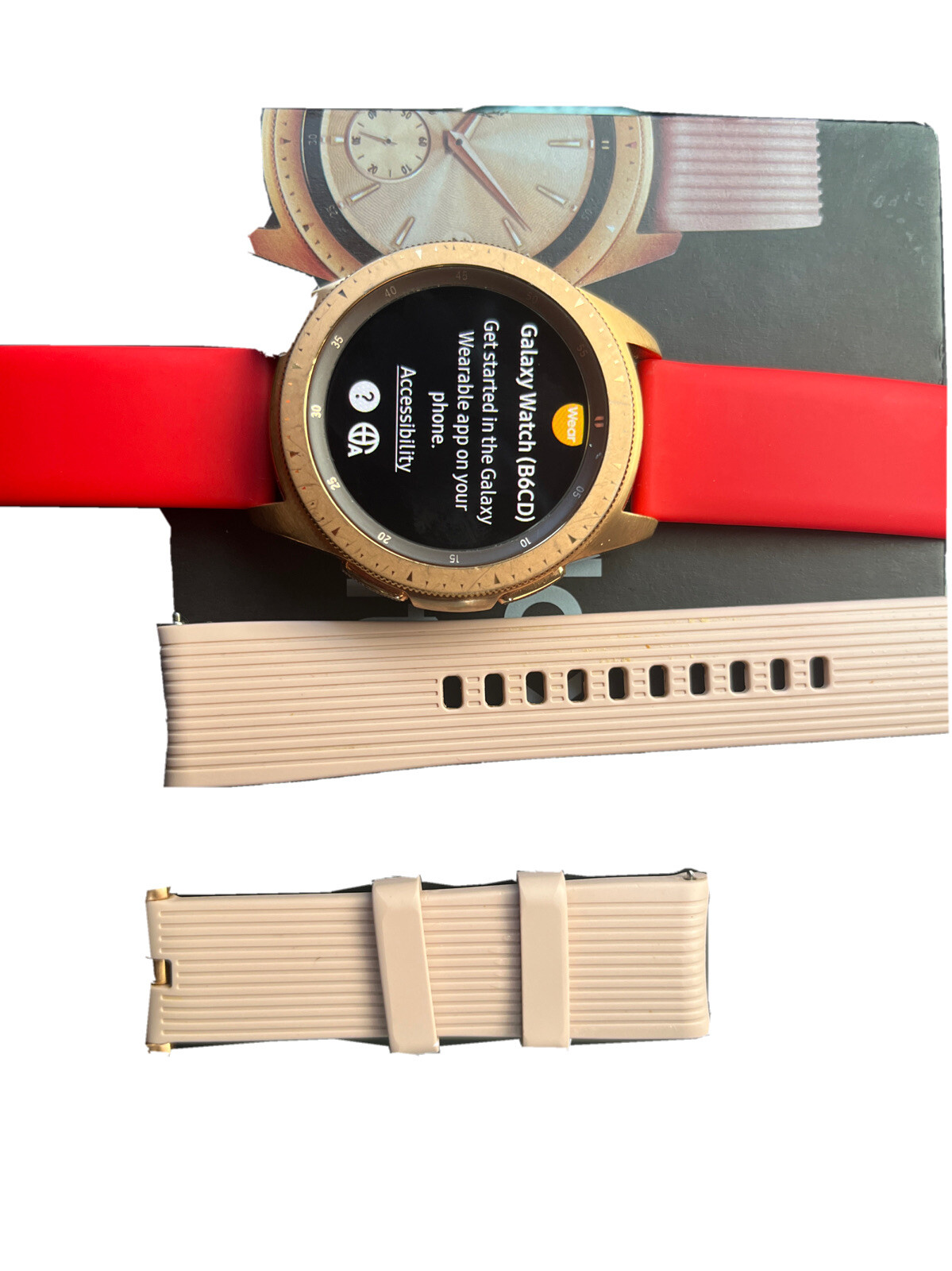 Samsung Galaxy Watch 42mm Rose Gold Stainless Steel Case Pink Classic Buckle…
