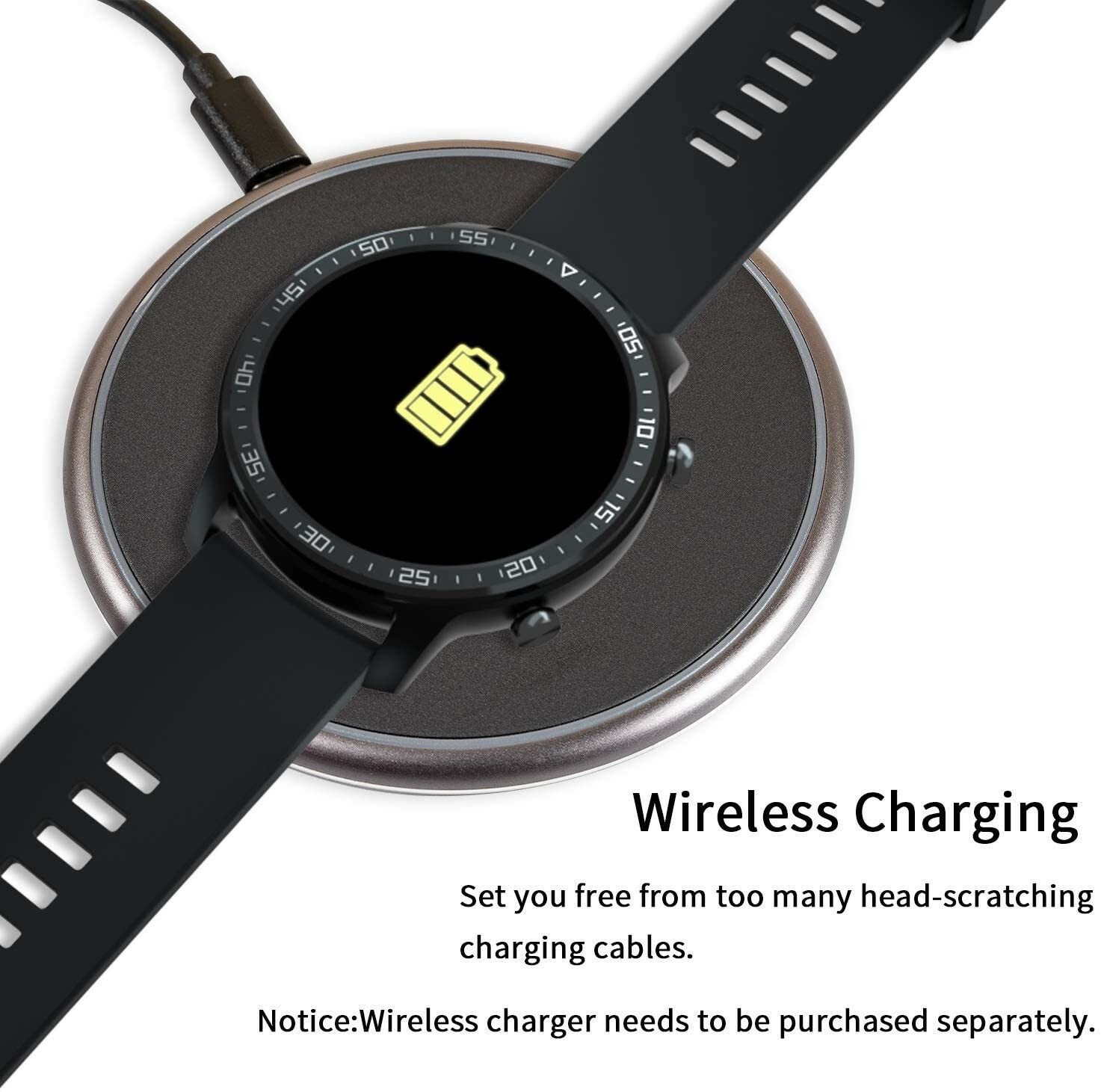 Yirsur smart watch Android/ IOS Apple compatible 1.3″  wirel.charge, always ON 