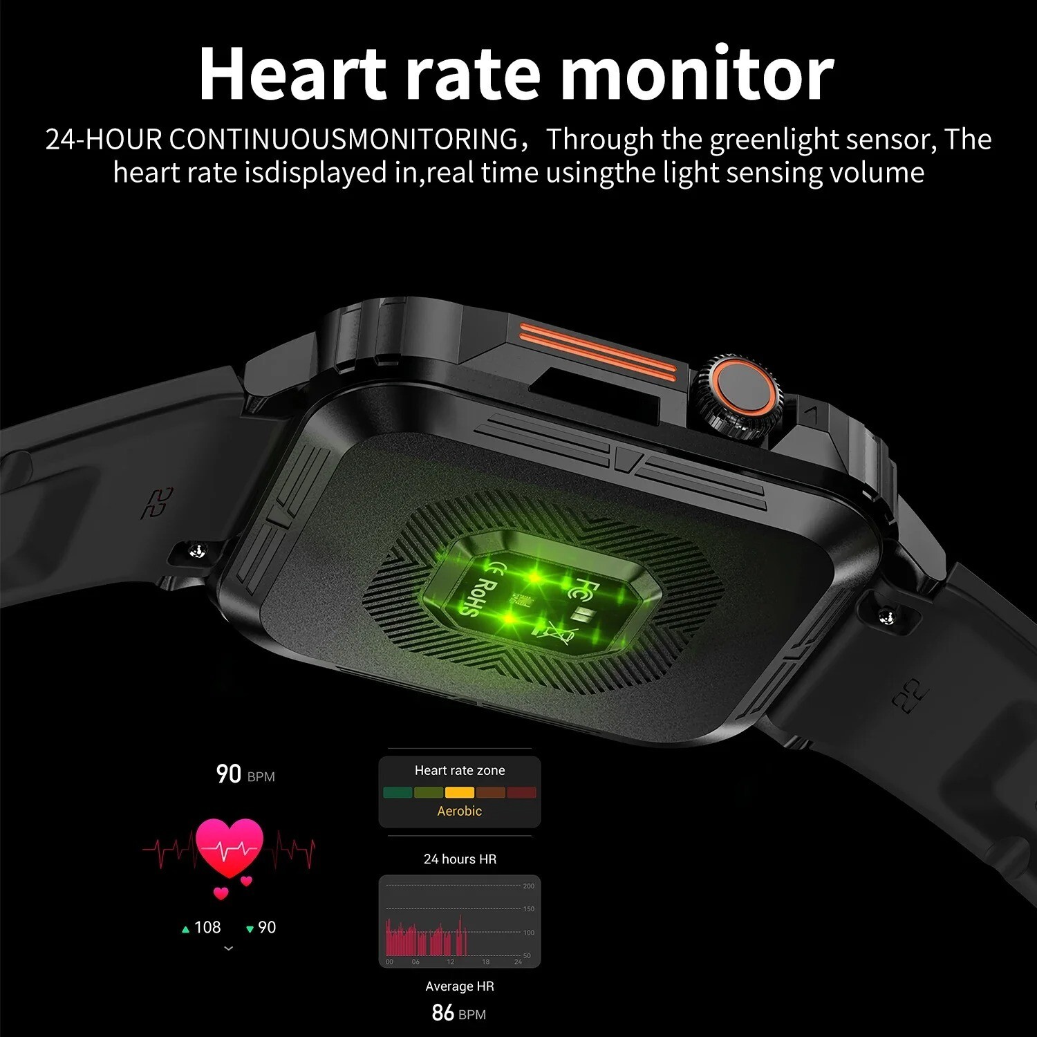 Smartwatch Screen Health Monitoring Watches Waterproof Sport Fitness Smart Watch