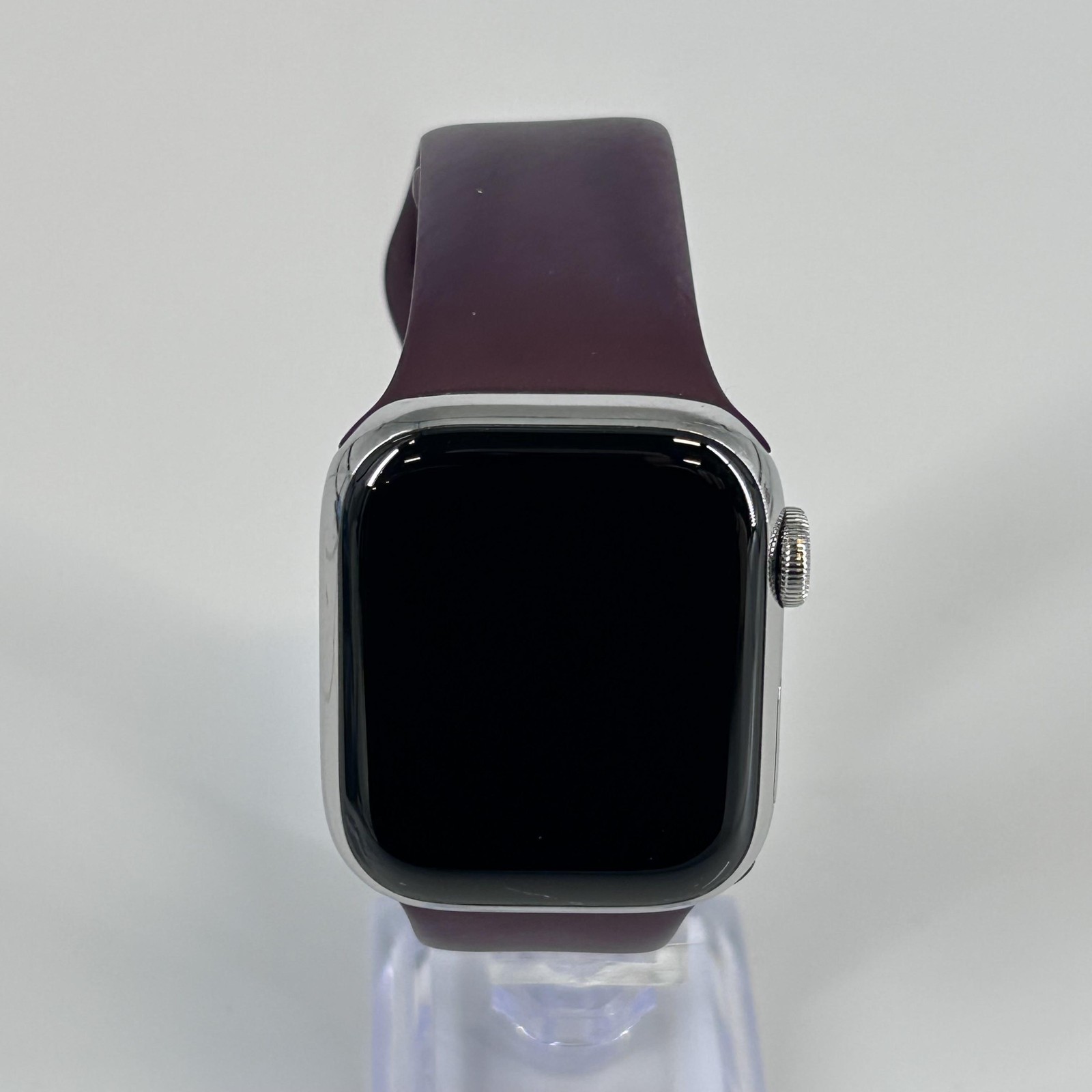 Apple Watch (Series 9) 41mm Silver Stainless Steel (LTE) w/ Purple Sport – Good