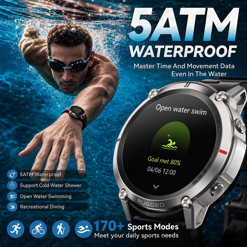 2026 Military Satellite Offline Map GPS Smart Watch Men 1.43”AMOLED Bluetooth