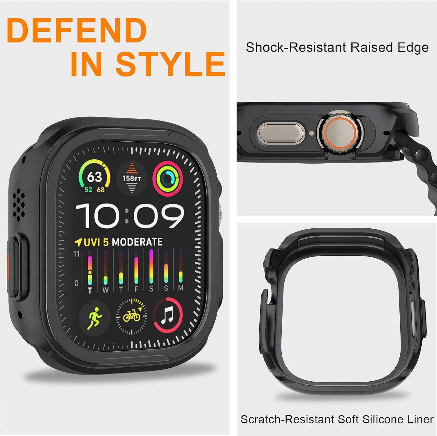 2 in 1 Metal Case for Apple Watch Ultra 49mm, Rugged Protective Case, Easy Insta