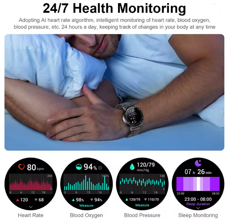 Smart Watch for Men Bluetooth NFC Blood Oxygen Heart Rate Sports Fitness Tracker