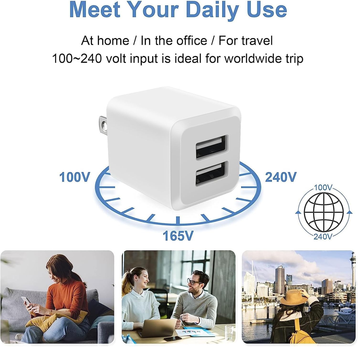 Fast Charging USB Wall Charger Block, Dual Port Power Adapter for iPhone 14 and