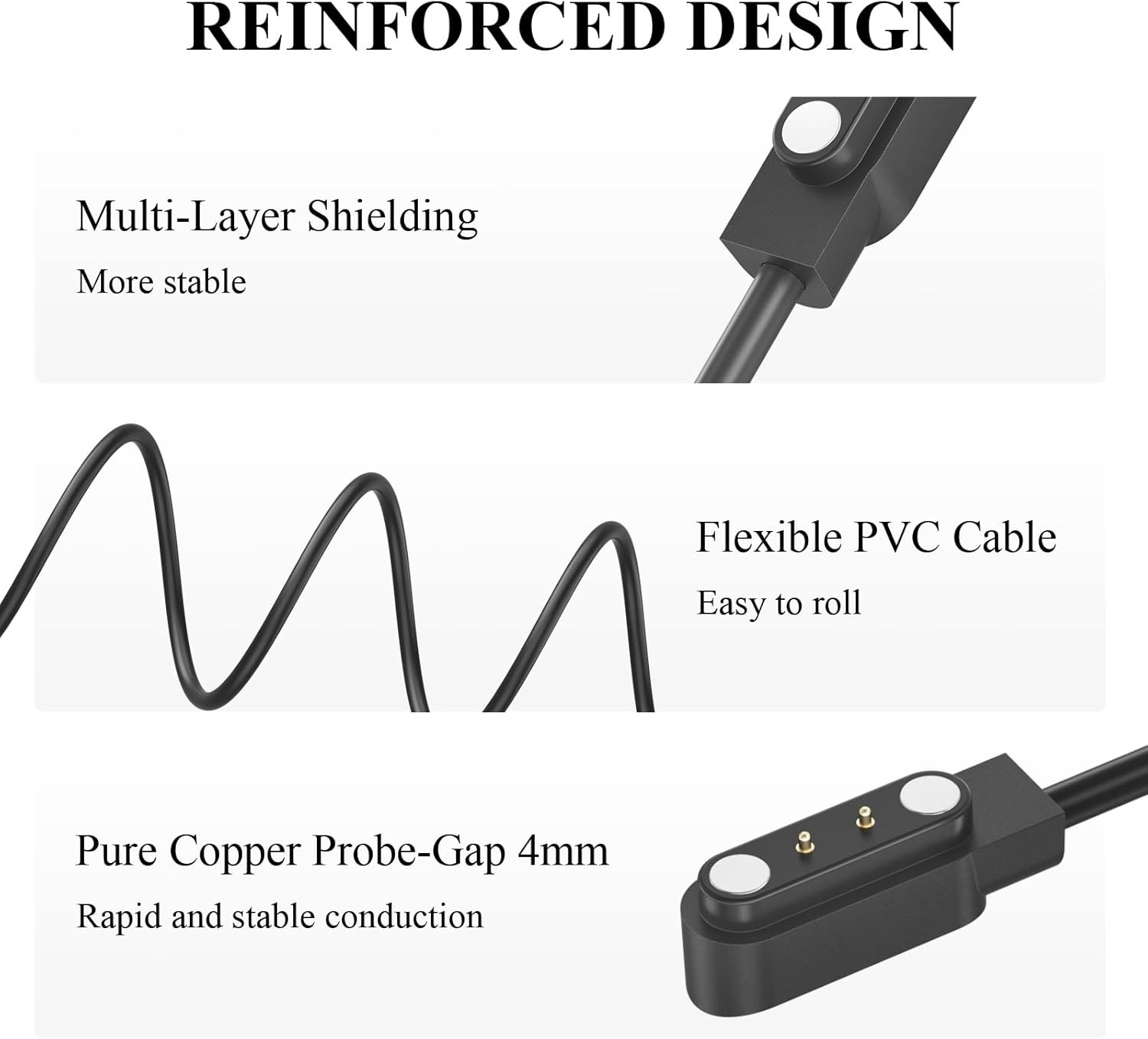 2Pack Smart Watch Charger Cable, 3.3FT Magnetic USB Charging Cable for T80 T70 T