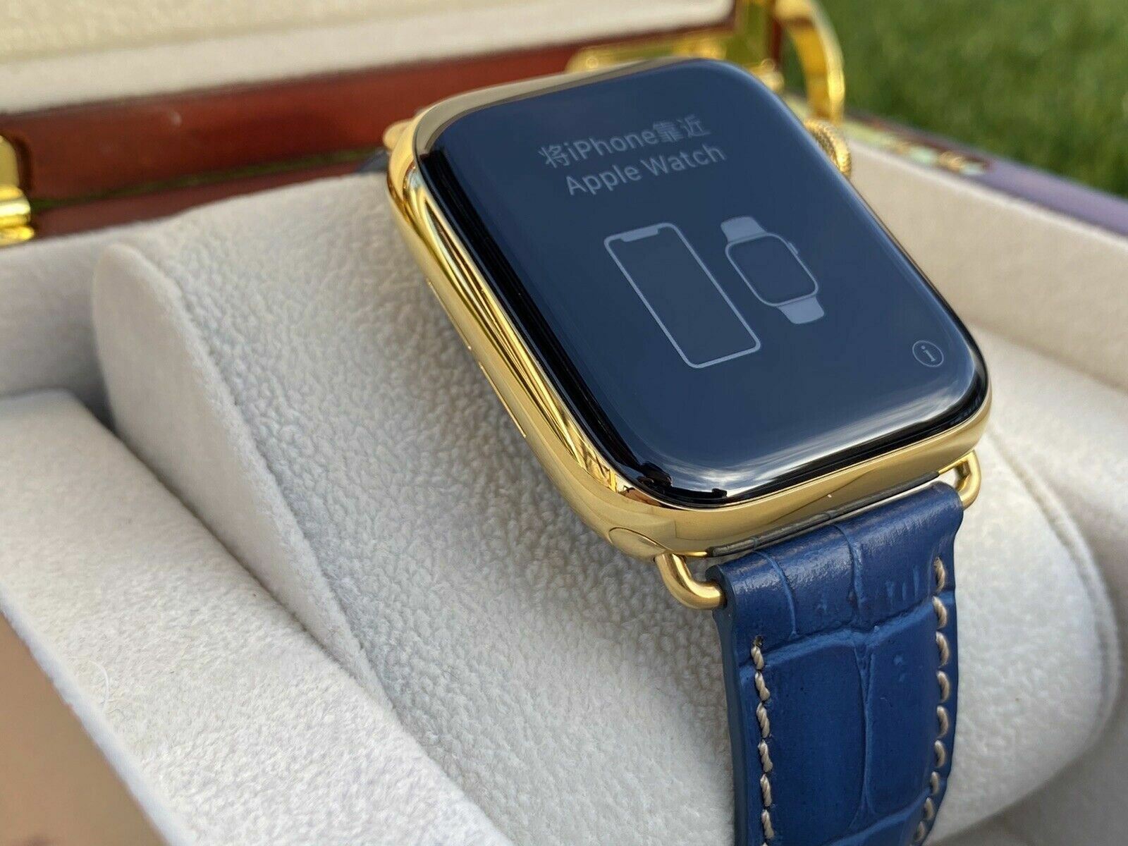 24K Gold Plated 44MM Apple Watch SERIES 6 Stainless Steel Blue Band GPS LTE O2