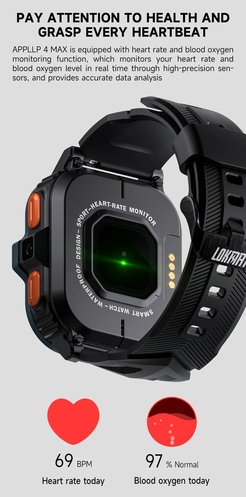 APPLLP 4 MAX Android 4+64GB 2.02″ Waterproof Video Phone Wifi GPS 5MP Smartwatch