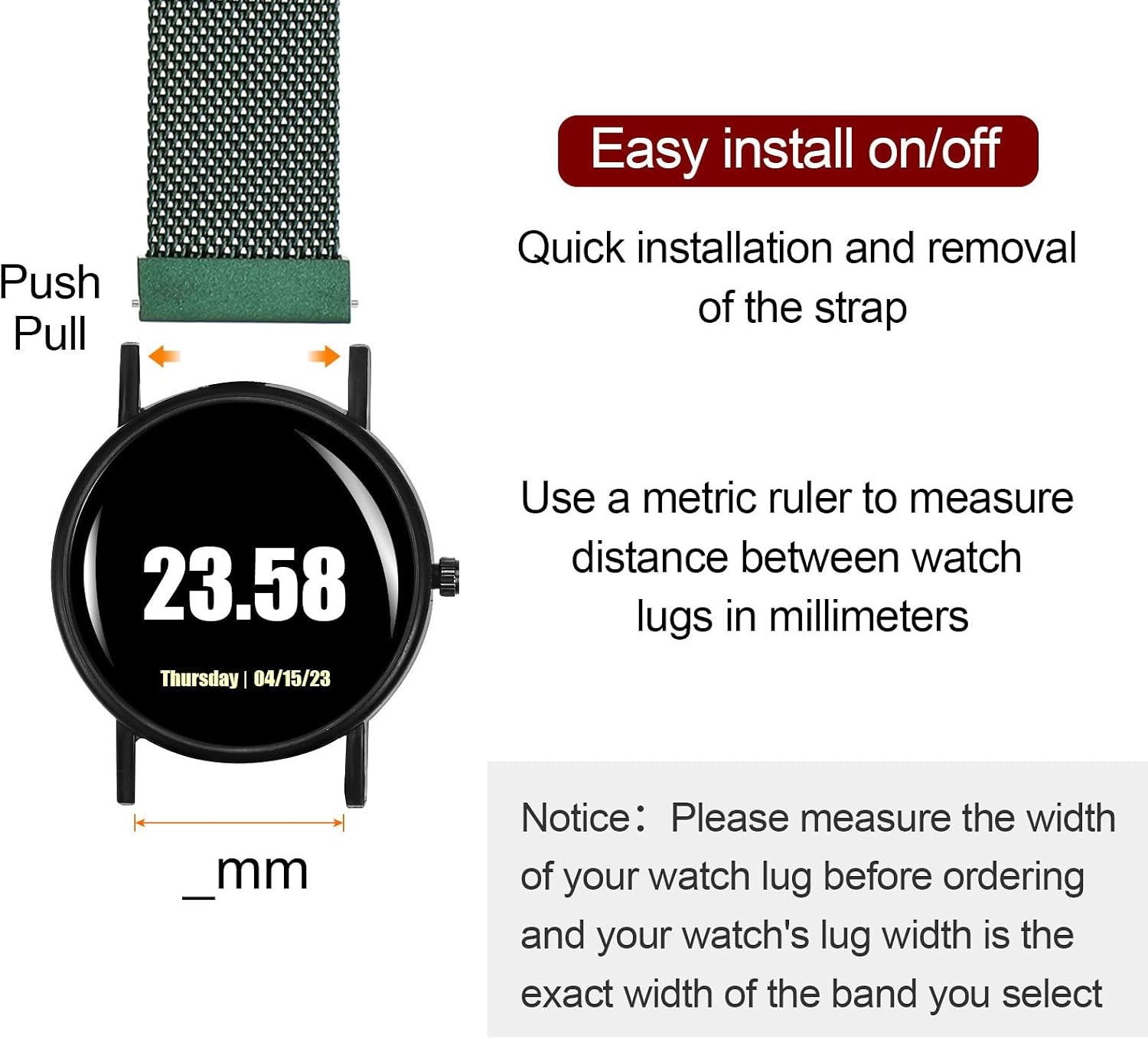 Stainless Steel Mesh Band for Men Women Quick Release Adjustable Magnetic Buckle
