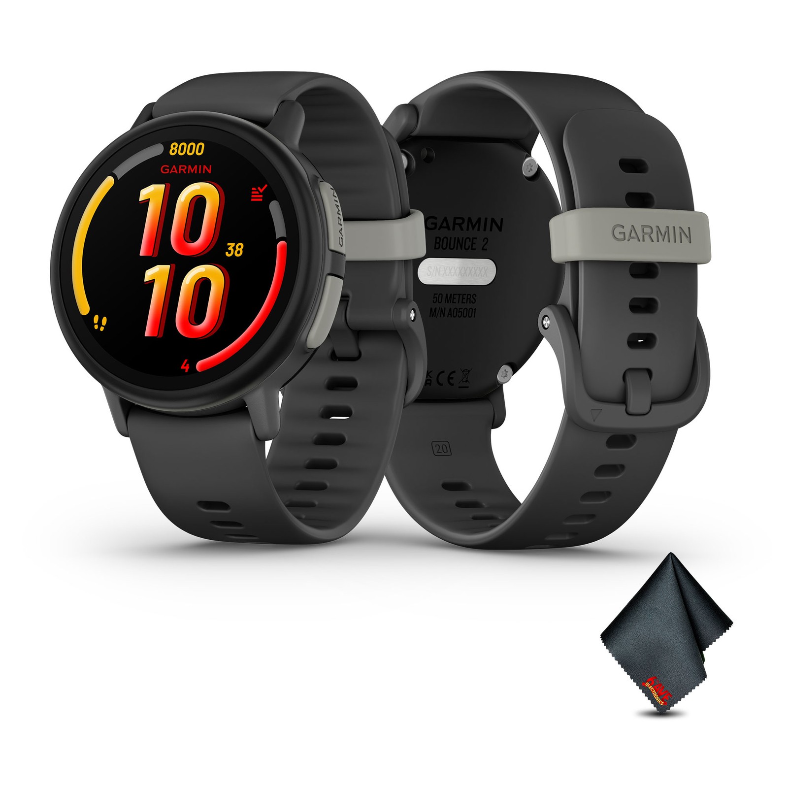 Garmin Bounce 2 Kids LTE Smartwatch Bundle w/ Microfiber Cloth, Slate Gray