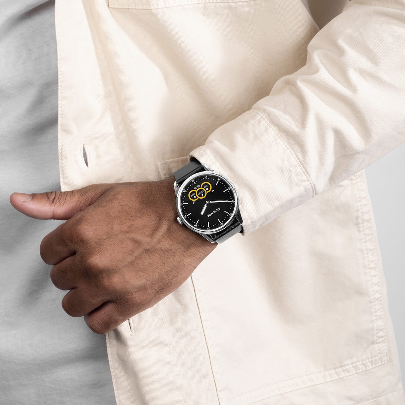 Sekonda 45mm Hybrid Smart Watch in Silver with Black Leather Bracelet