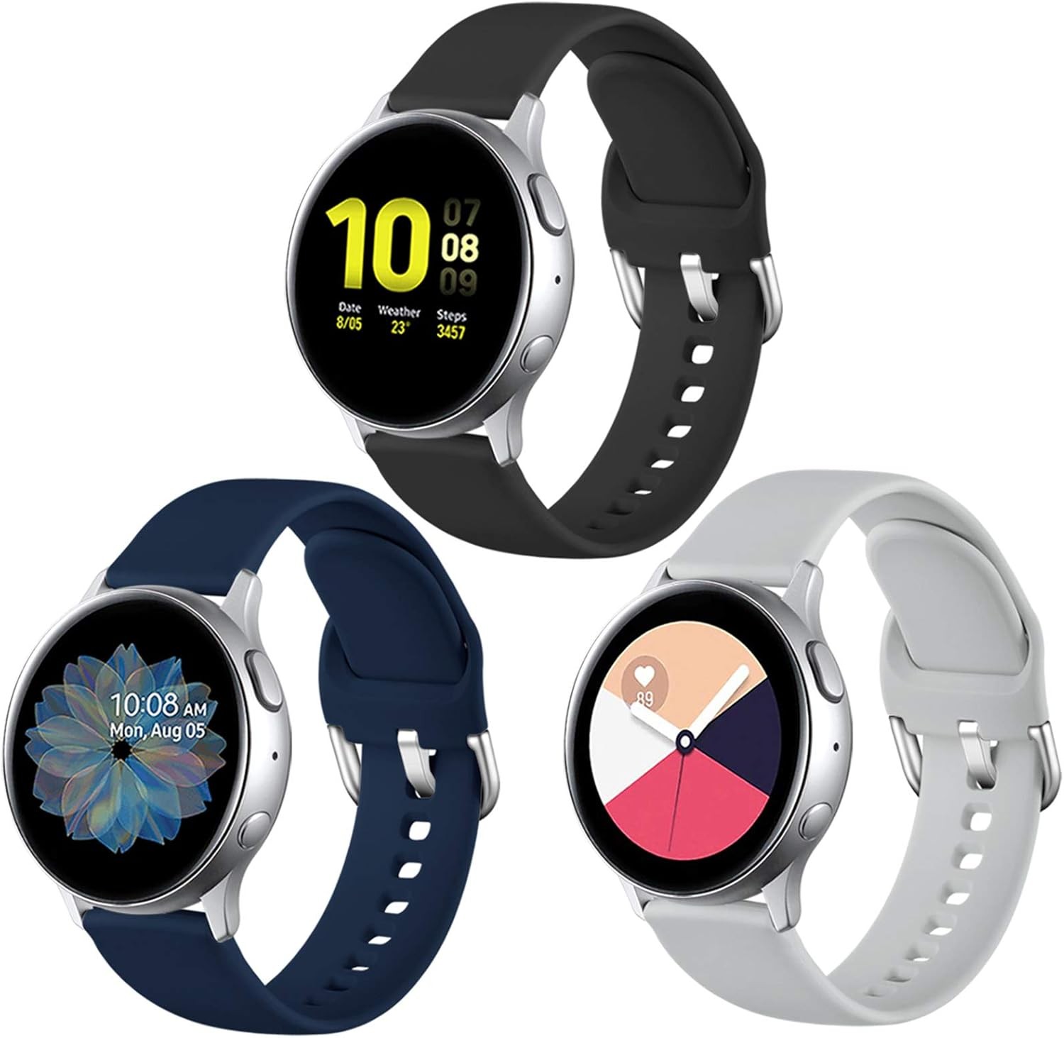 3 Pack Soft Silicone Sport Strap Compatible with Samsung Galaxy Watch 44mm