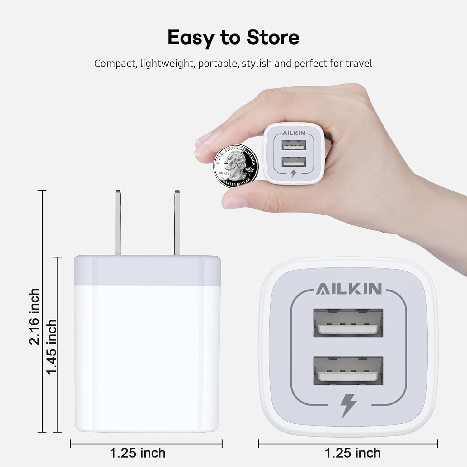 2-Pack USB Wall Charger Adapter Cube 2.1A Dual Port Quick Plug for iPhone Samsun