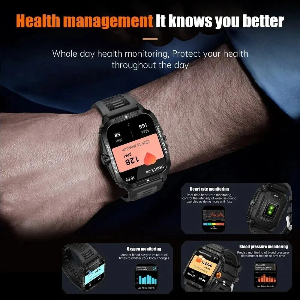 1.96″ Bluetooth Smart Watch Fitness Tracker for iPhone Android Heart Rate IP67