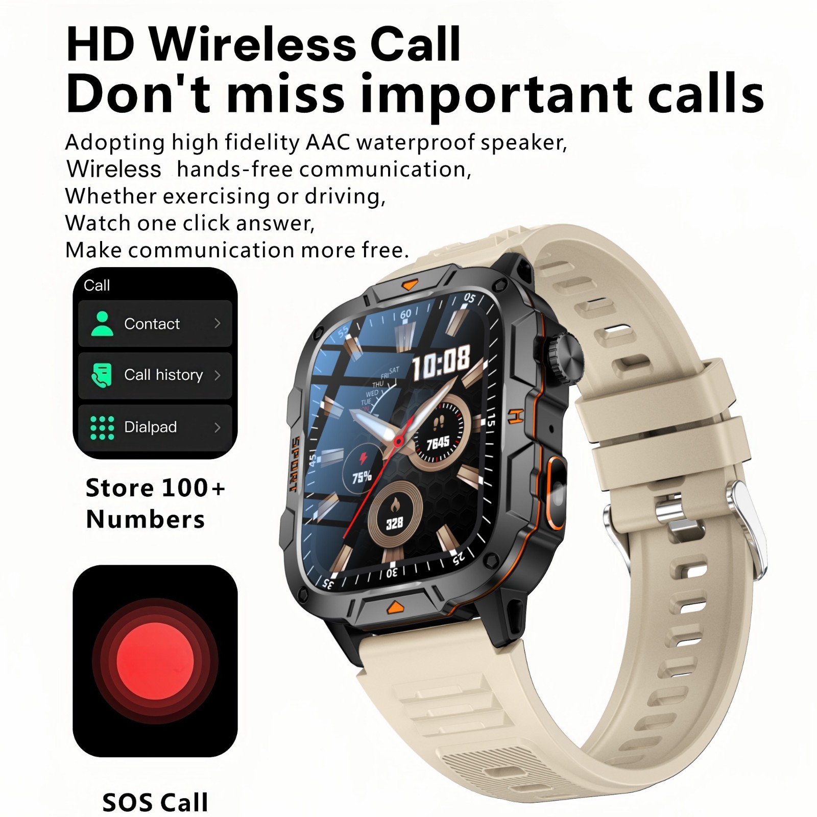 Smart Watch for Men Women Call Receive/Dial Fitness LED Flashlight Waterproof