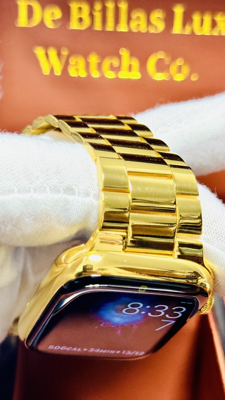Custom 24K Gold Plated 45MM Apple Watch SERIES 7 Stainless Steel Polished Band