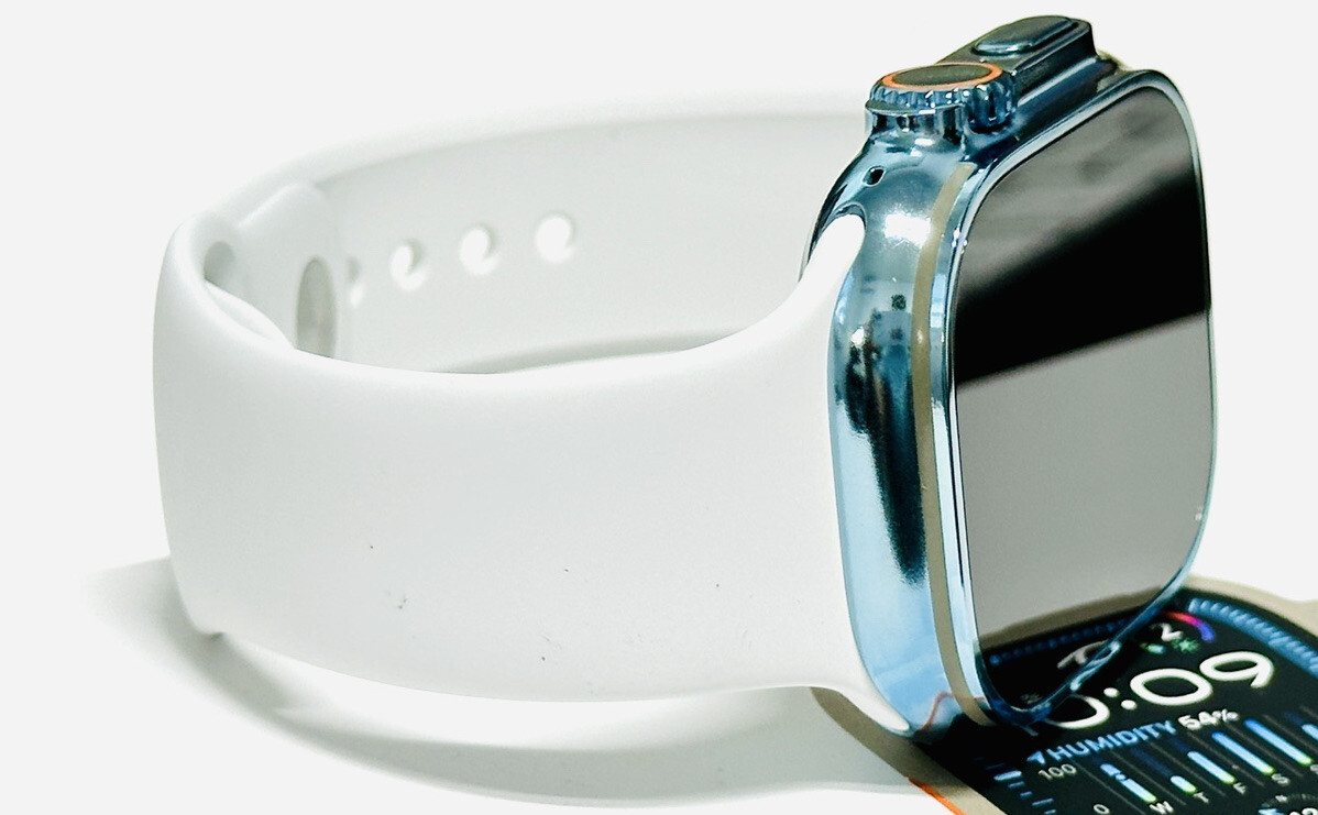 49MM Apple Watch ULTRA 3 Custom Polished BLUE Anodized with a White Sport Band