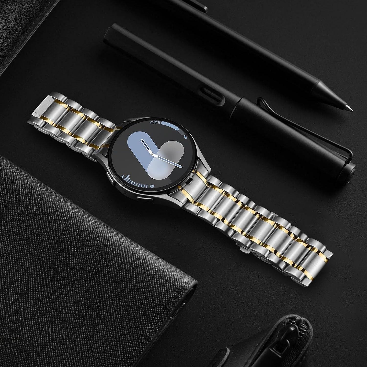 Silver Gold Stainless Steel Watch Band for Samsung Galaxy 40/44mm, 43/47mm