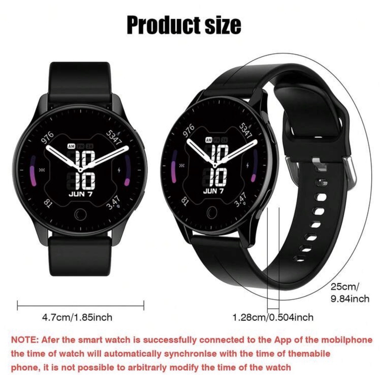 Smart Watch 47mm Black Round Wireless Calling Bluetooth Touch Screen Android iOS