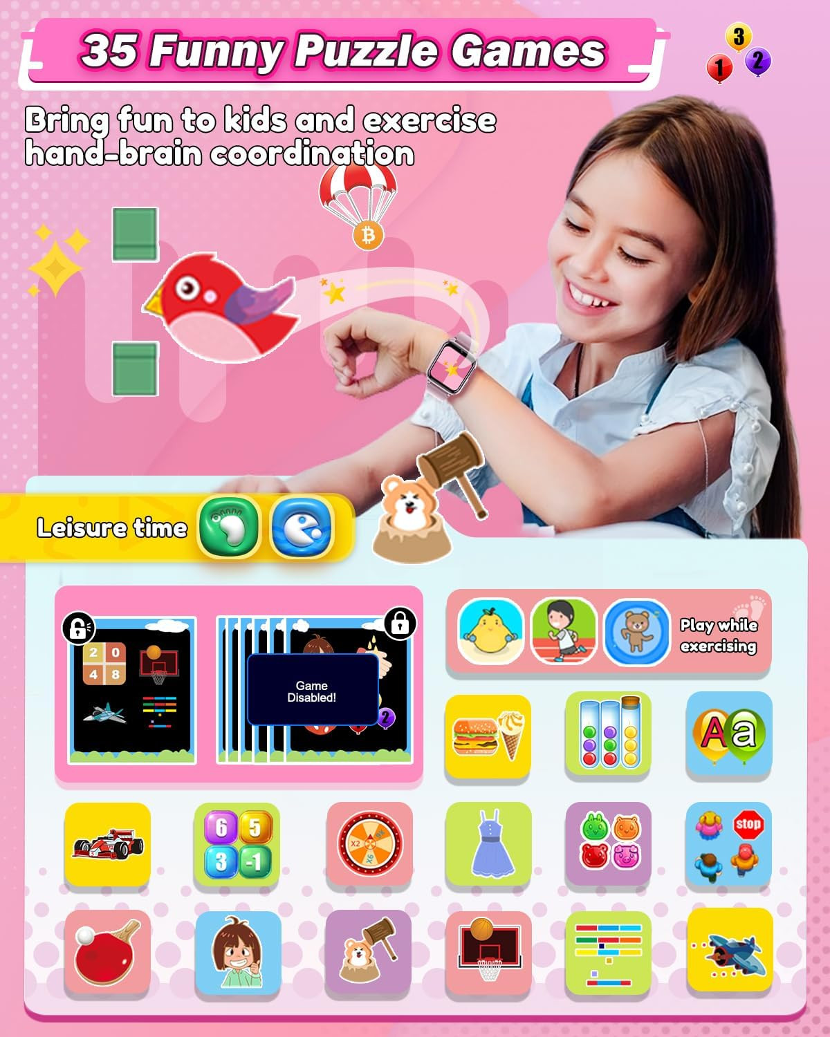 Reloj Inteligente Niñas Pantalla Táctil Cámara Juegos Música Regalo 5 a 10 Años
