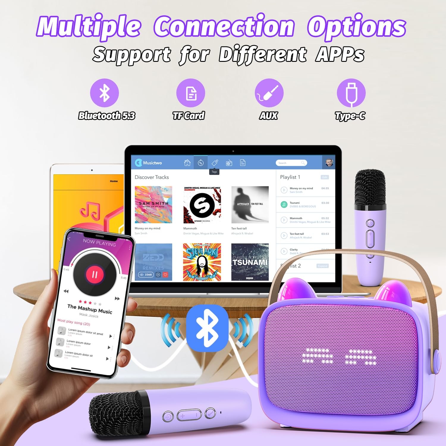 Mini Karaoke Machine Toys Gifts,Kids Portable MP3 Player with 2 Wireless Micr…