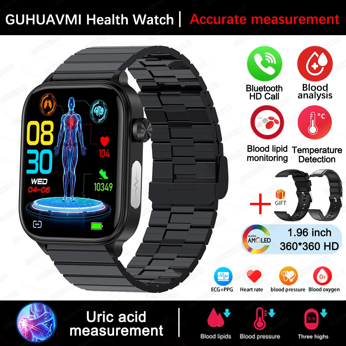 2025 New Xiaomi ECG+PPG Blood Lipid and Uric Acid Health Smart Watch
