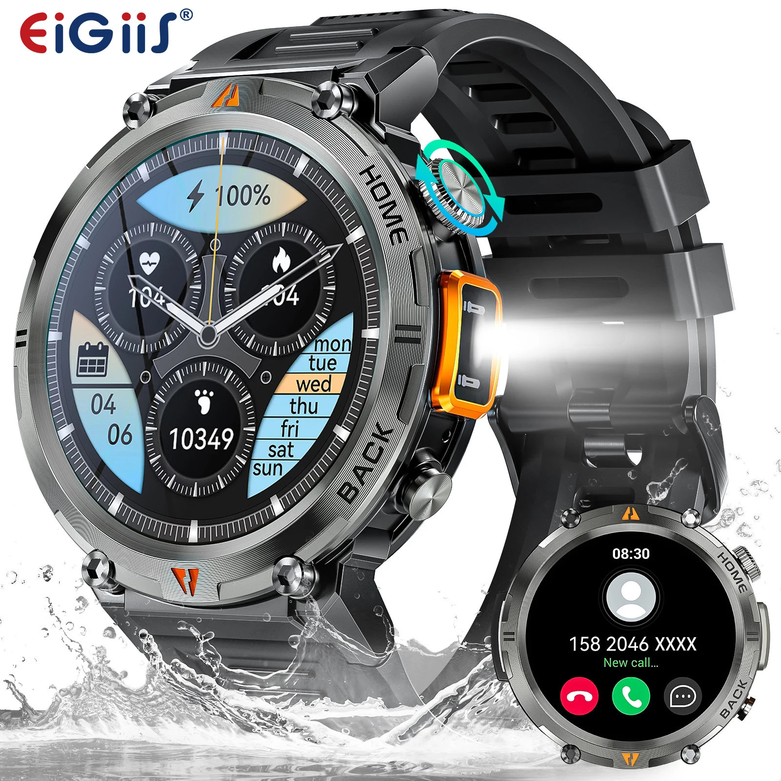 EIGIIS KE3 Bluetooth Call Smartwatch 1.45″ 360×360 Heart Rate IP67 Flashlight