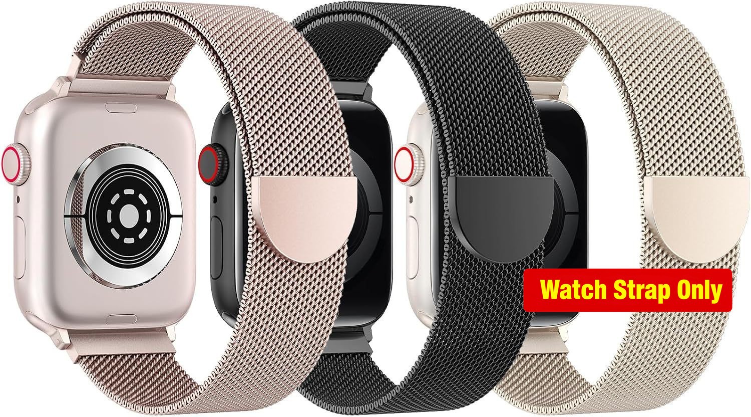 3-Pack Metal Mesh Loop Strap for Apple Watch 42mm 44mm 45mm 46mm 49mm – BELONGME