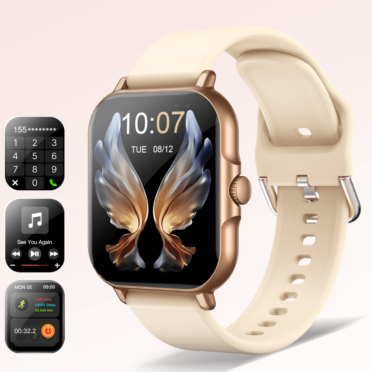 Gold Smart Watch 1.83 Inch Display Fitness Tracker With Calling Music