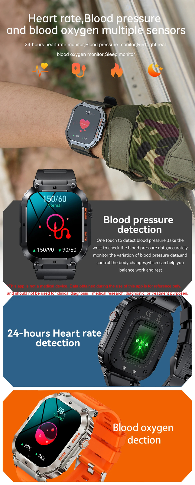 Outdoor Sports Fitness Smartwatch Men 1.96 Inch Screen Bluetooth Call Waterproof