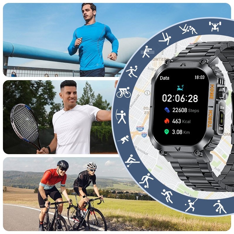 Military Smart Watch for Men Call Receive/Dial Rugged Fitness Tracker Heart Rate
