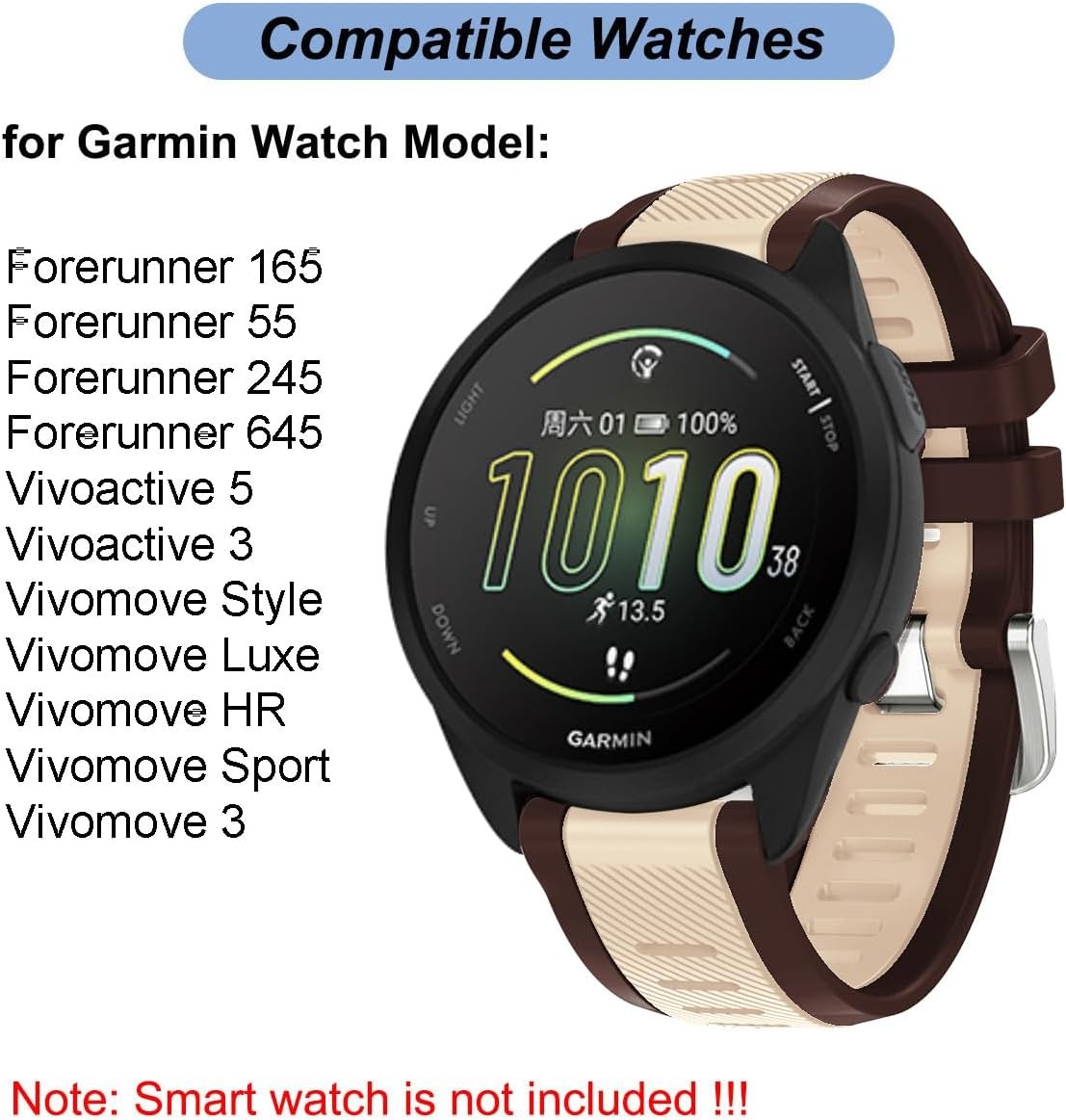 20mm Soft Silicone Strap Compatible with Garmin Forerunner 245/Vivoactive 3