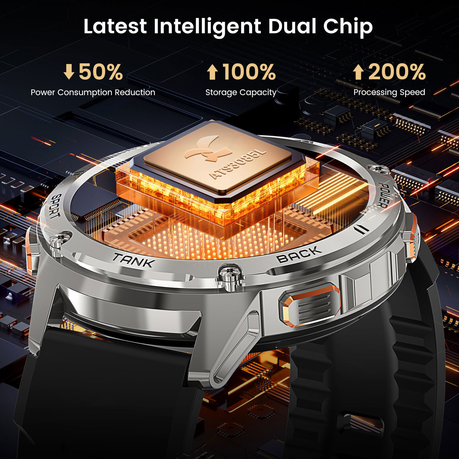 2024 KOSPET TANK T2 Ultra Smart Watches Men Watch 50M Waterproof AOD Bluetooth