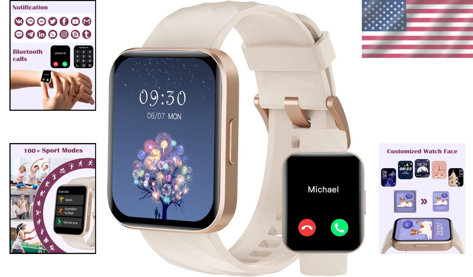 Stylish Fitness Tracker Smartwatch with Heart Rate Monitor & 1.85″ Touchscreen