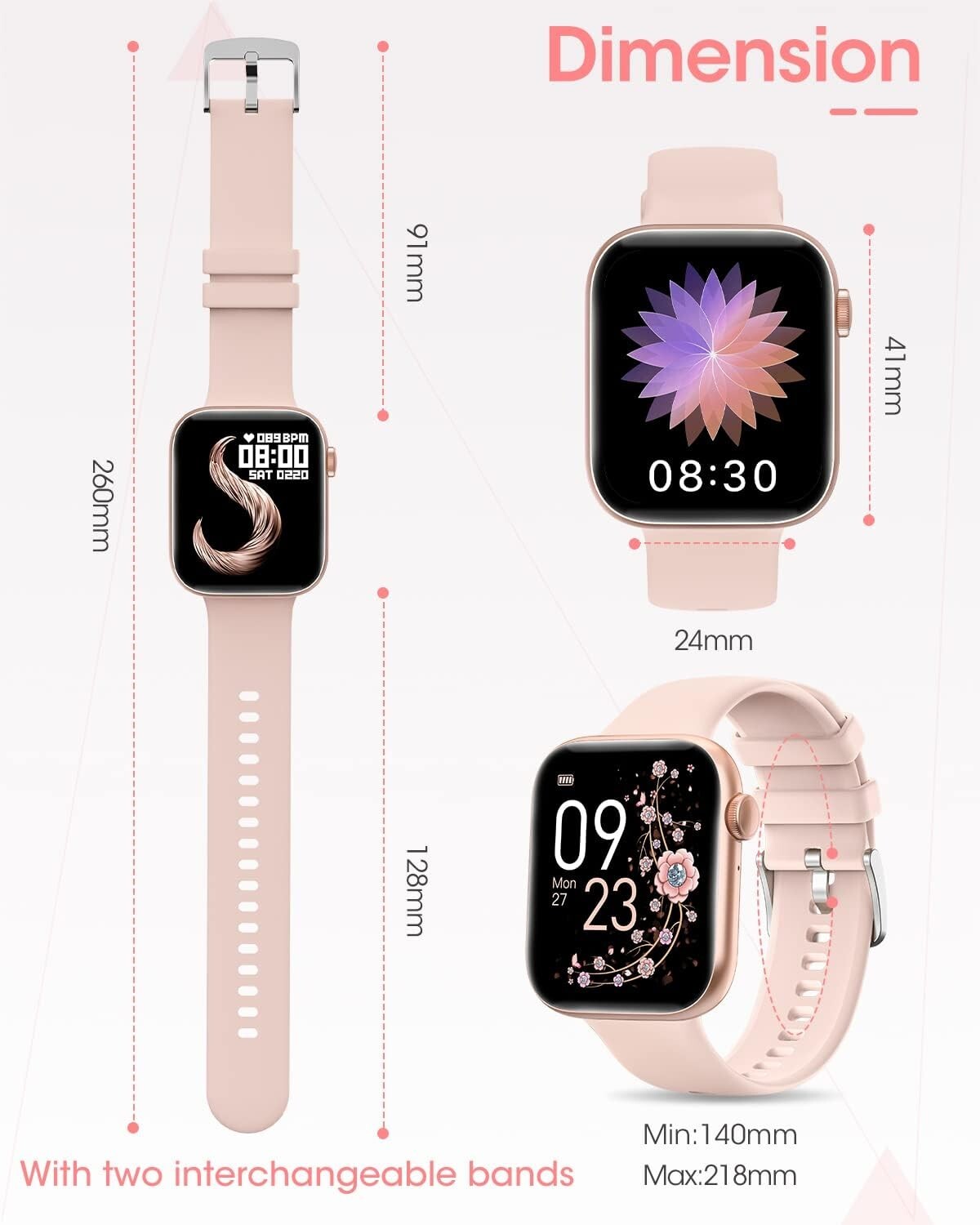 Women’s Smart Watch Bluetooth SmartWatch For Apple iPhone iOS and Android