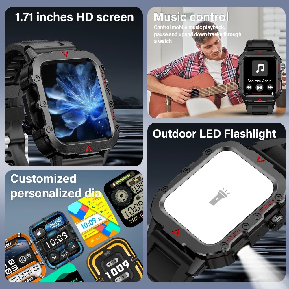 Military Smart Watch for Men(Call Receive/Dial)Rugged Tactical Fitness Tracker