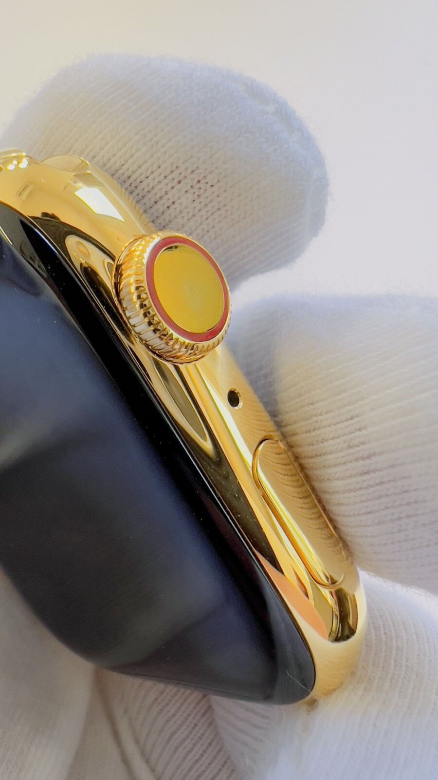 Custom 24K Gold Plated 45MM Apple Watch SERIES 9 White Sport Band Gold Dial