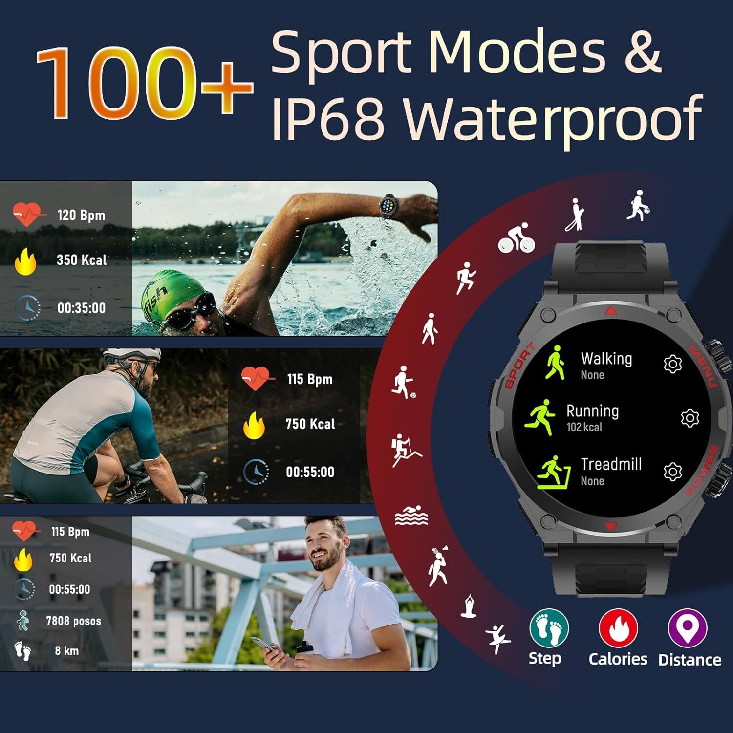 Military Smart Watch for Men with Answer/Make Call HR for Samsung Galaxy S25+