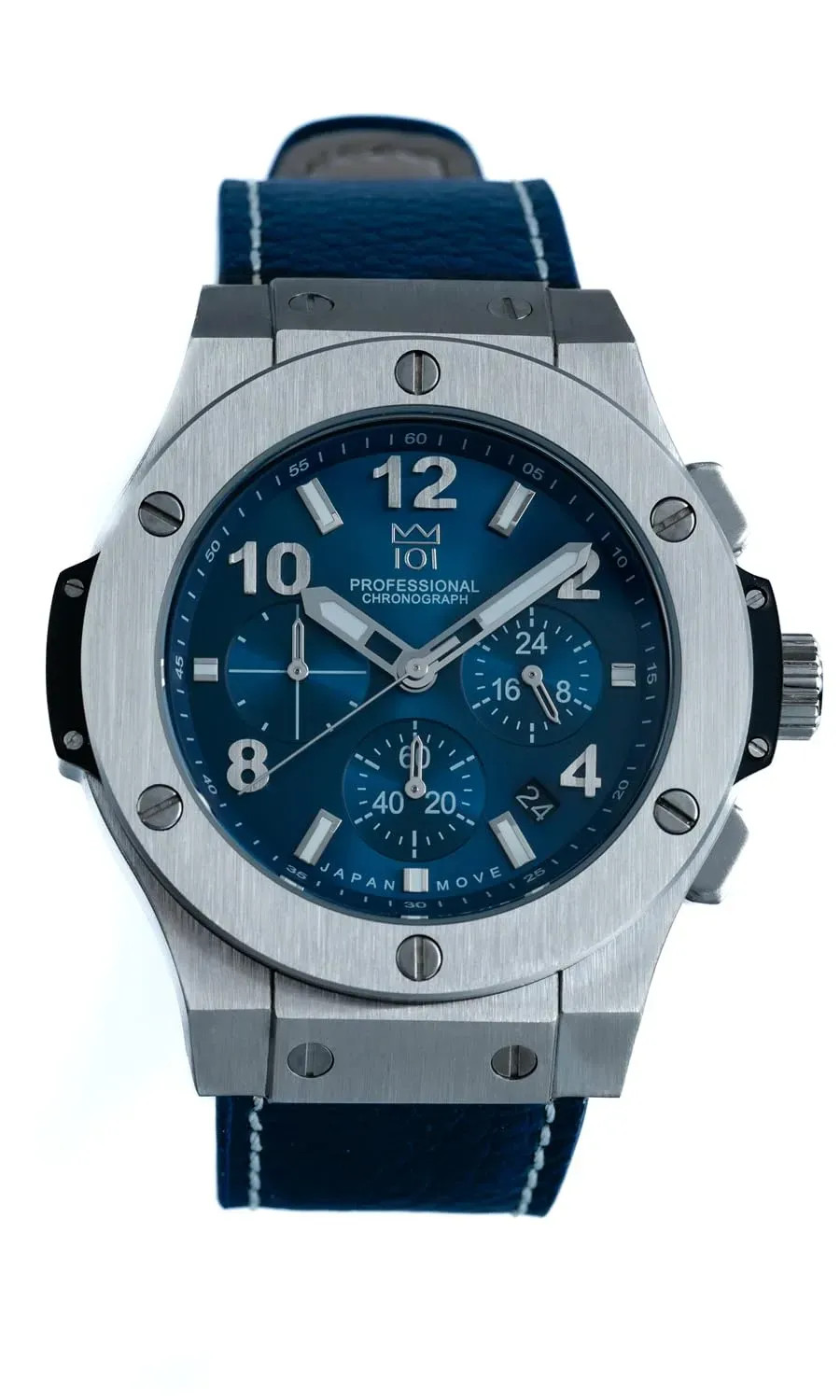 HYAKUICHI 101 No.8A Chronograph Watch Leather Silver Midnight Blue Made in Japan
